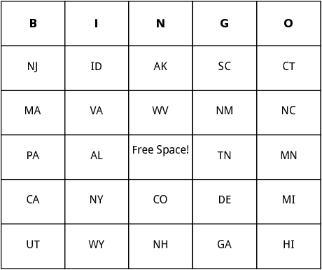 u.s. state abbreviations bingo