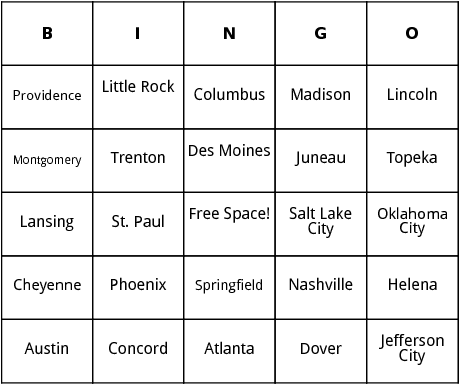 u.s. state capitals bingo