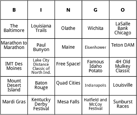 united states marathons 4 bingo