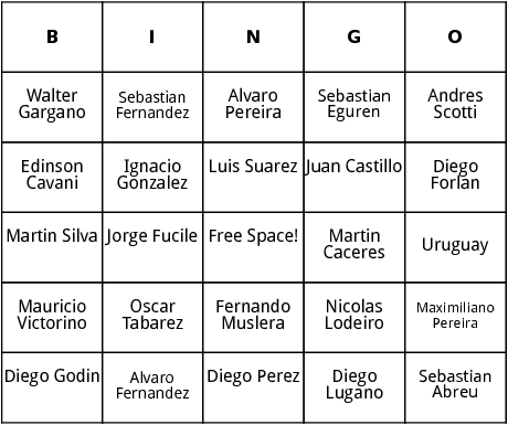 uruguayan world cup players bingo