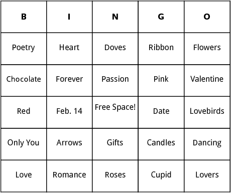 valentines day bingo