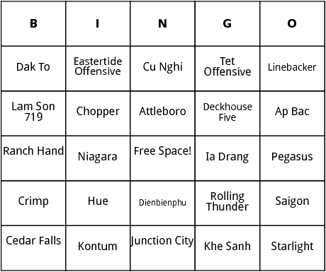 vietnam war battles and operations bingo