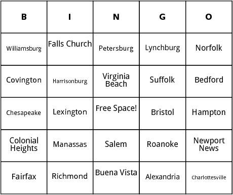 virginia cities bingo