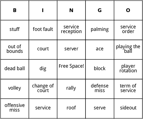 volleyball bingo