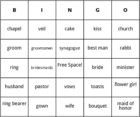 wedding bingo cards