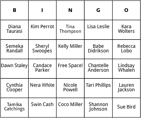 womens basketball players bingo 