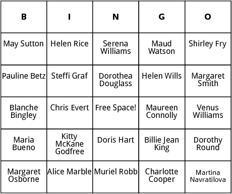 womens wimbledon bingo 