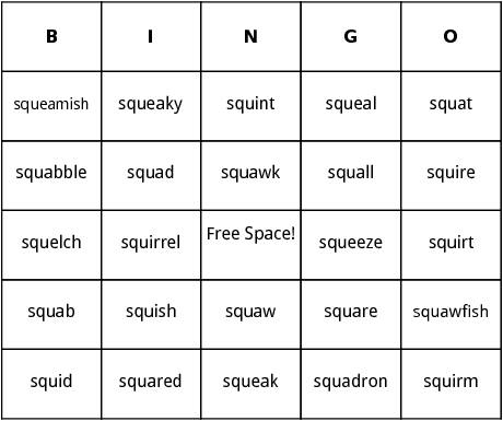 words beginning with squ bingo