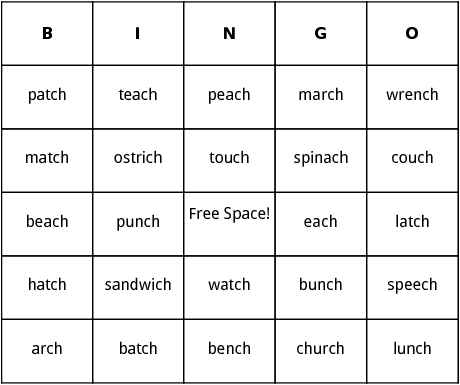words with ch at the end bingo