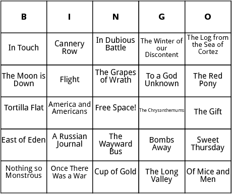 works by john steinbeck bingo