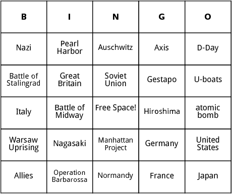 world war ii bingo