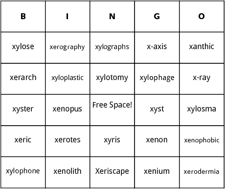 x words bingo