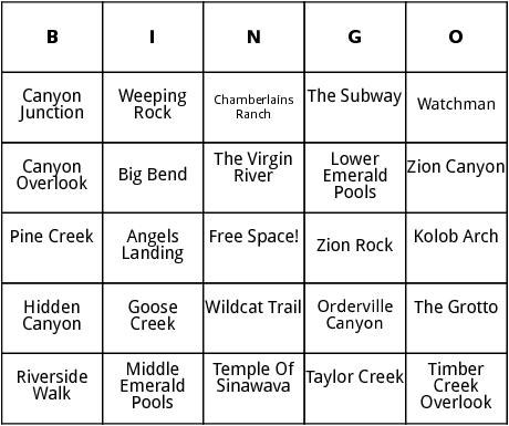 zion park bingo