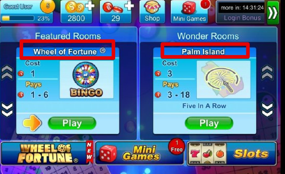 bingo bash featured and wonder rooms